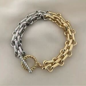 Two Tone Gold  Chunky Silver Bracelet 8”